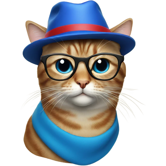 Cat with blue hat and red glasses emoji