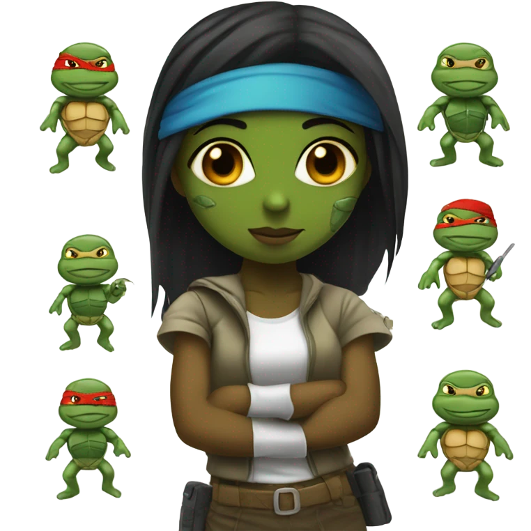 Ghetto girl with a ninja turtle emoji