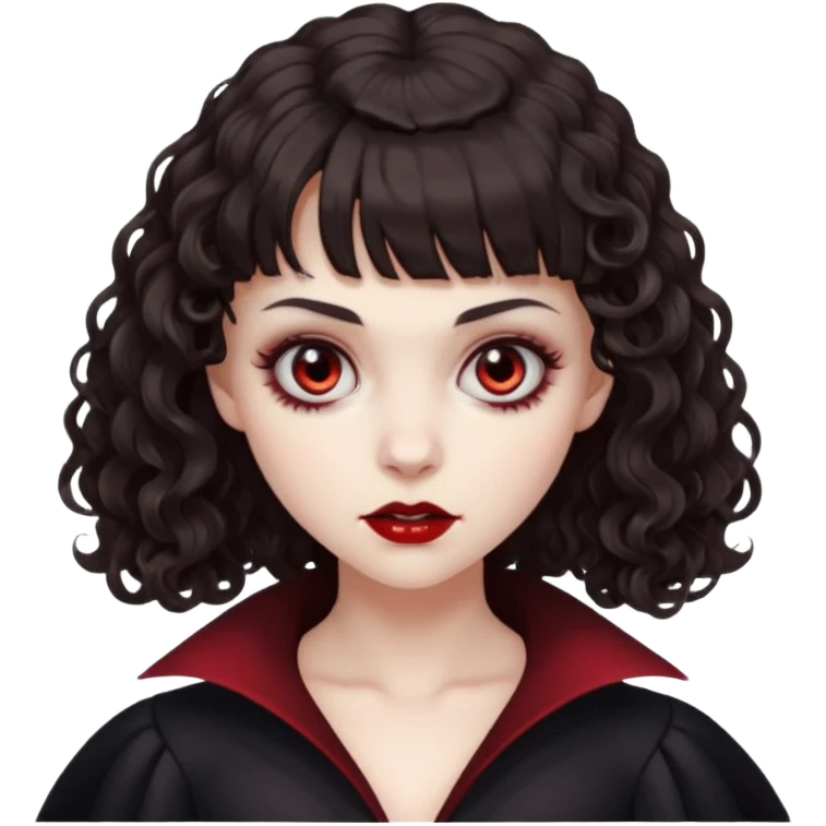 vampire feminine and with bangs  dark brown hair  curly hair a little scary   emoji