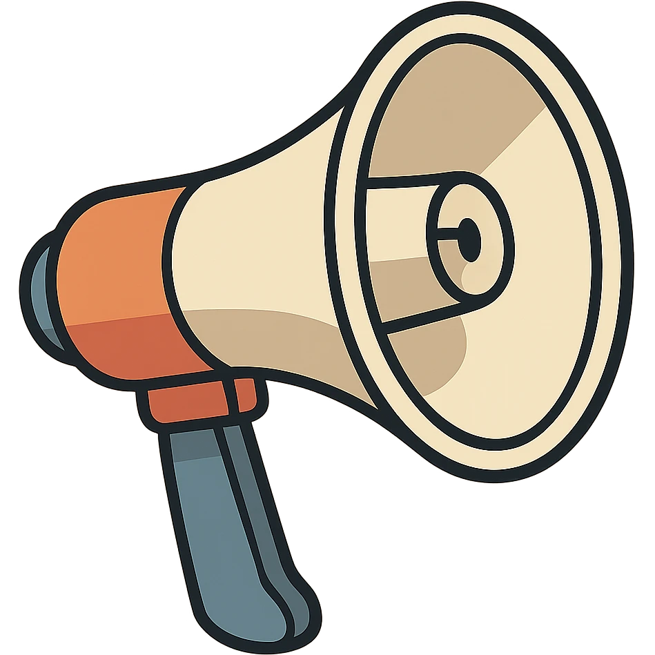 minimalist style megaphone (loudspeaker) turned 3/4 view, no text, simple and clean lines emoji