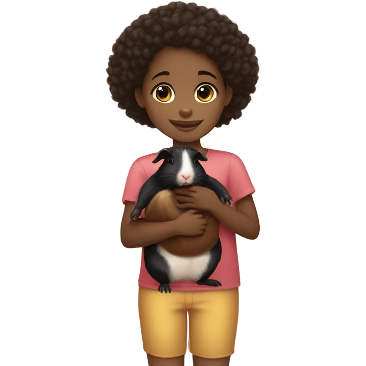 Black Little girl with lighter skin and dark brown hair Feeding Guinea pig emoji
