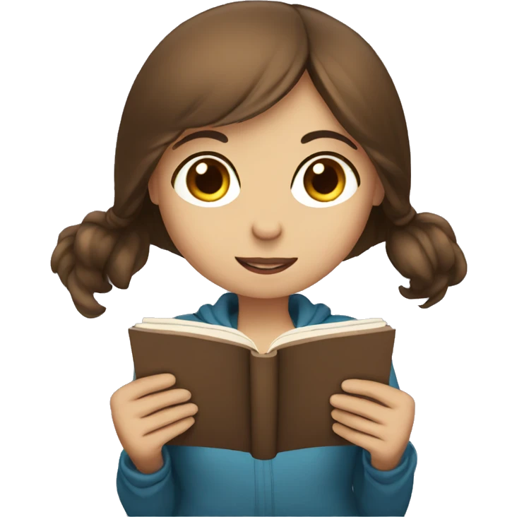 Girl with brown hair blue eyes reading a book emoji