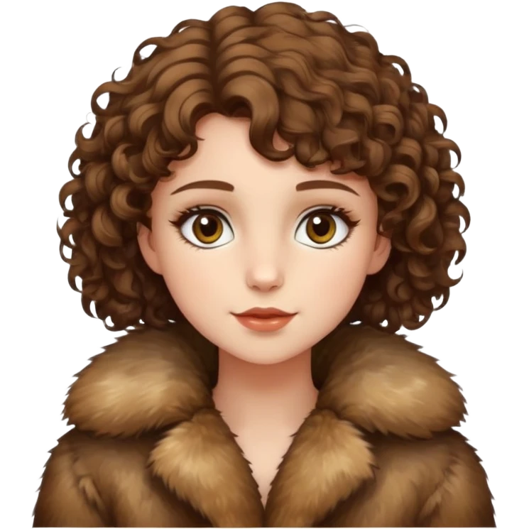 Caucasian girl with short curly hair and hazel eyes in fur-coat  emoji