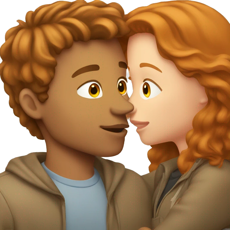 Brown hair girl kissing ginger guy emoji