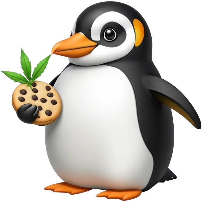 Penguin eating a weed cookie emoji