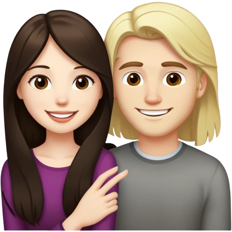 girl with long dark brown hair and pale skin flirting with blonde man emoji