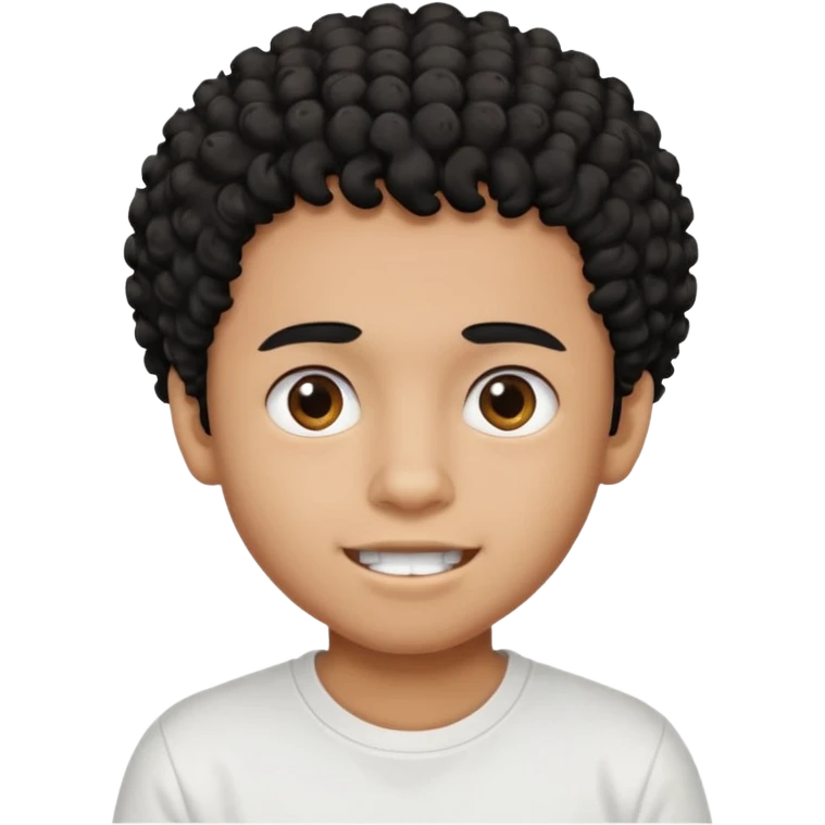 a black boy with a curly hair and a white t shirt no teet emoji