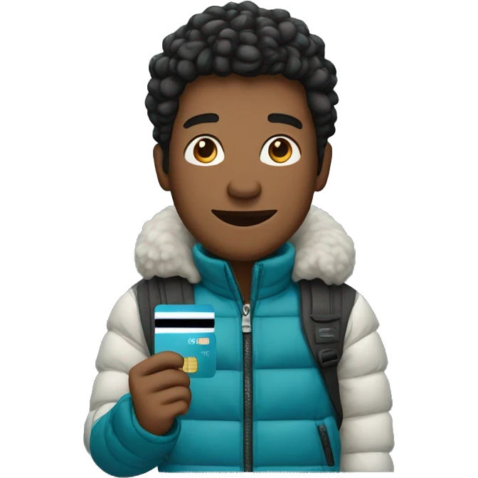 Man in shiesty and puffer jacket, holding a credit card emoji