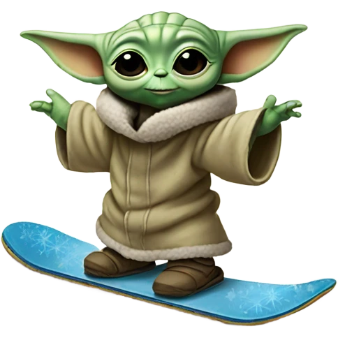 Baby yoda standing on snowboard emoji