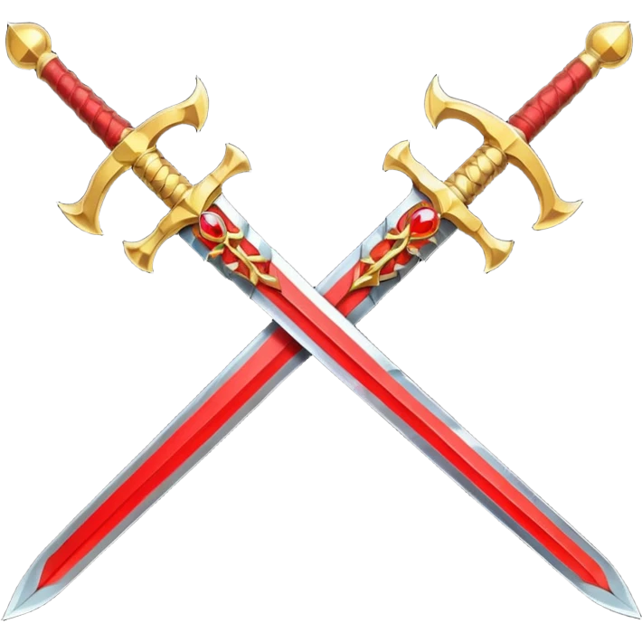 Golden fiery royal two crossed swrods with red gem and golden blade and golden handle emoji