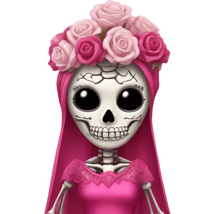 Skeleton wearing hot pink vintage wedding dress to impress emoji