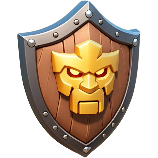 Clash of Clans aesthetic: Cinematic Playful 3D Isometric Shield Emoji, rendered in a 3D vector-style similar to standard emojis with minimal shading and bold, simplified shapes. A compact, distinct form with signature details, softly glowing with a fantasy RPG magic charm. Simplified yet unmistakably iconic, highly detailed and consistent, glowing with a soft radiance and high shine. Stylized with a touch of heroic grandeur and a soft glowing outline, capturing the essence of a beloved gaming relic with a friendly, playful manner! emoji