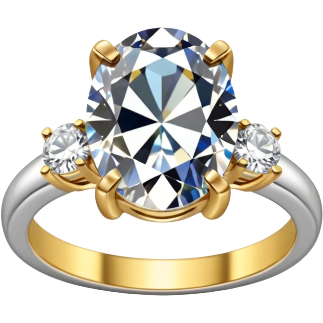 a gold diamond ring, plain band and large oval diamond stone emoji