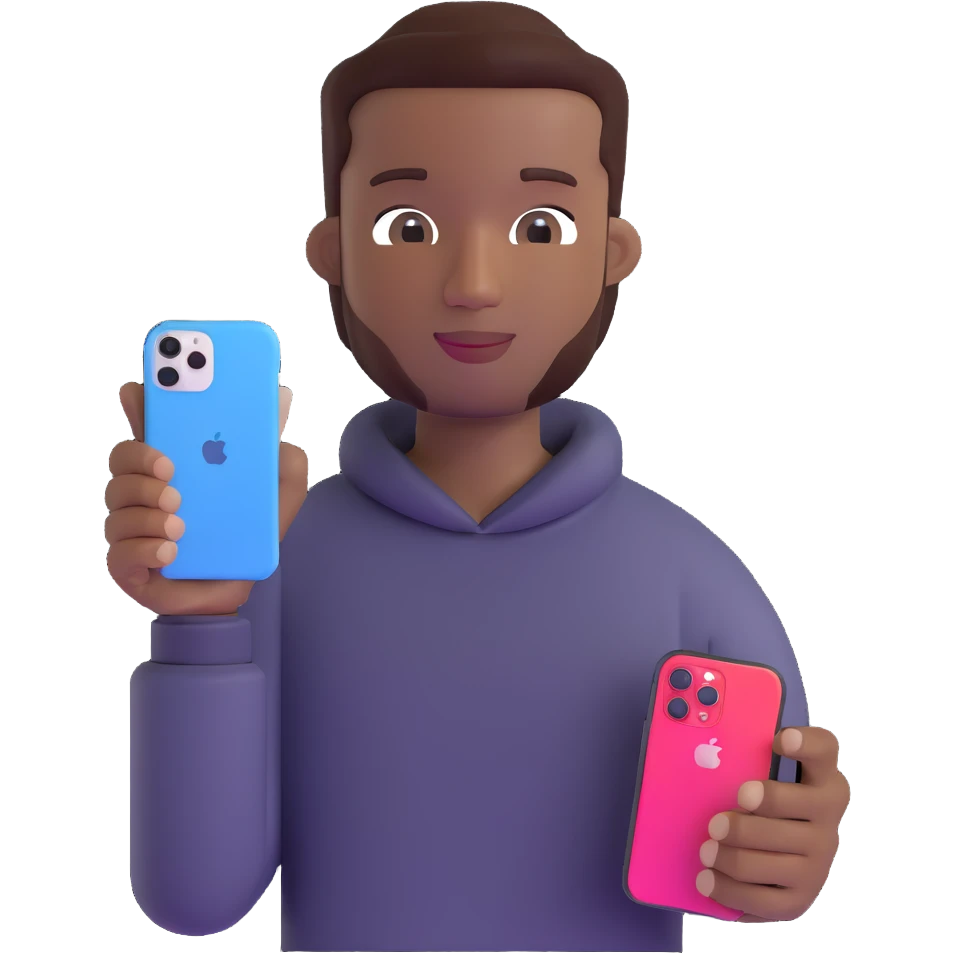 Black man holding iPhone 14 Pro emoji