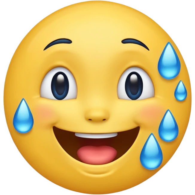 Emoji, yellow round laughing face, blue tears of joy on it  emoji
