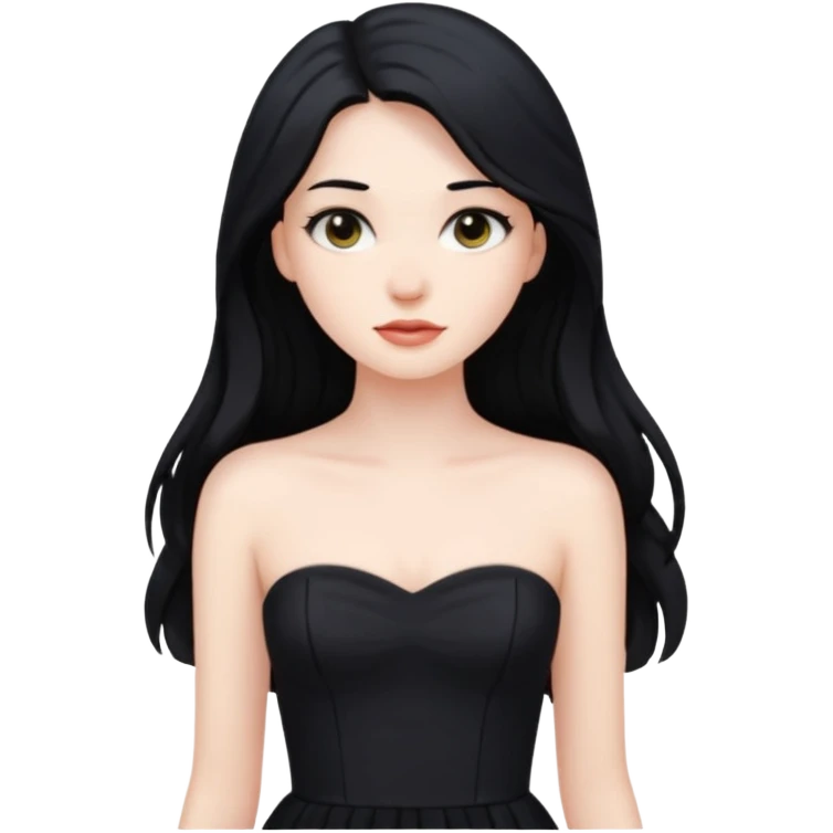 Pale girl with long black hair and black strapless dress emoji