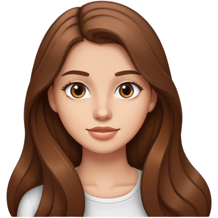 Young woman with long brown hair, pretty face, social media personality emoji