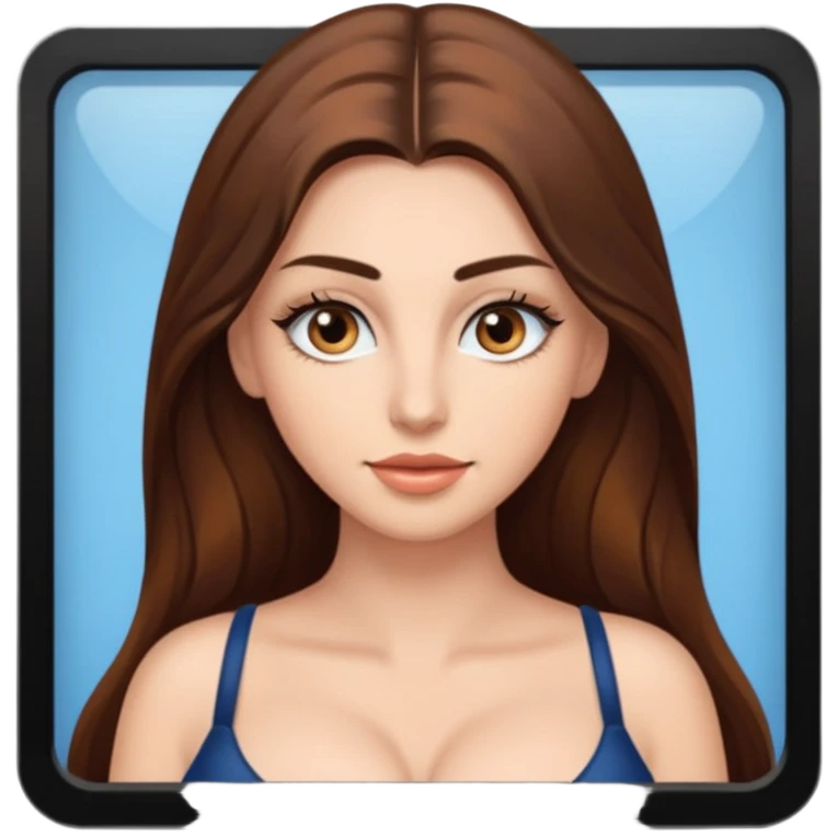 девушка с длинными коричневыми волосами, белой кожей, густыми ресницами и карими глазами с сиськами в экране emoji