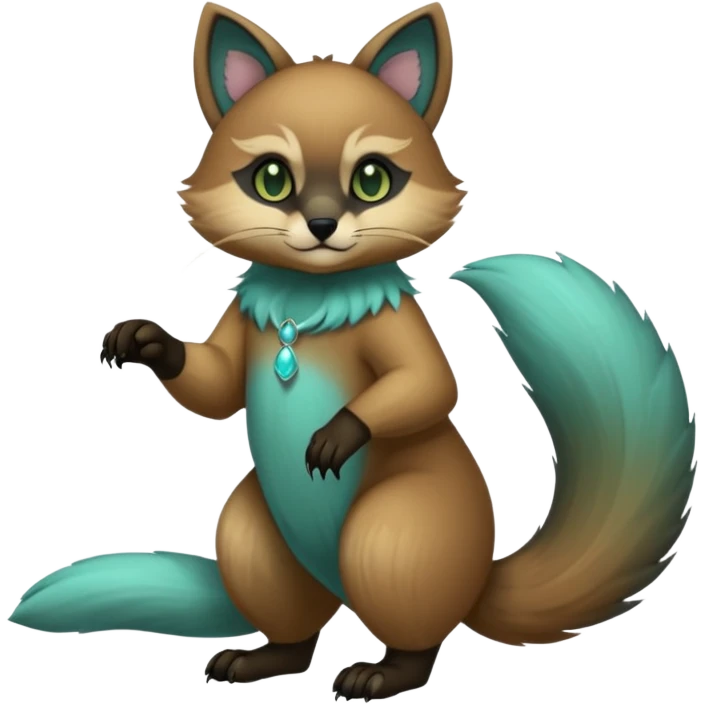 exotic shiny sparkly colorful cool realistic cute beautiful dark gloomy ghostly spooky greyish blackish green cyan toned colored fantasy-Cacomistle-tanuki-oncilla-caracal-animal-hybrid (full body) emoji