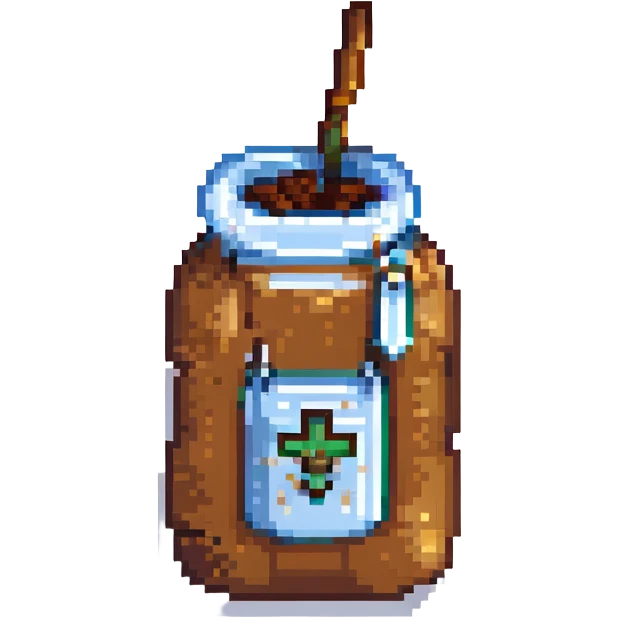8-bit pixel art emoji, IV bag filled with brown coffee connected to arm, medical parody, on-call humor emoji