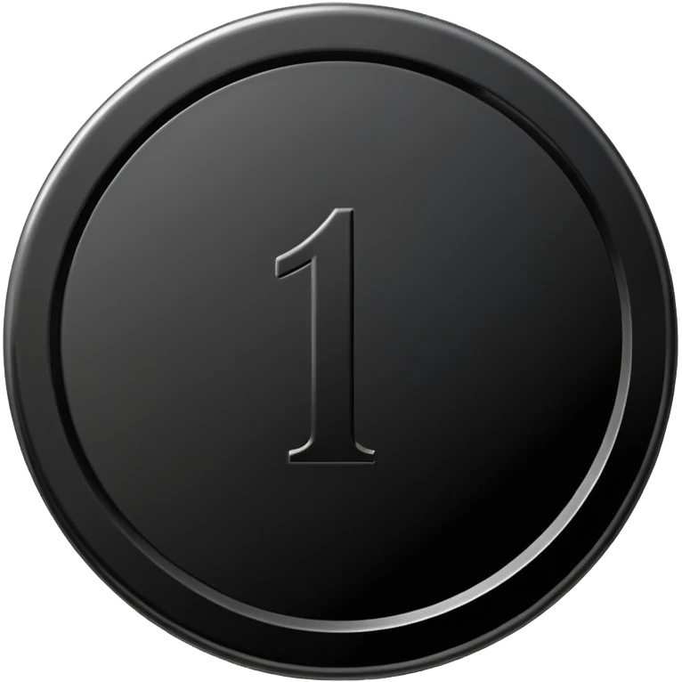 Emoji icon of a black coin with engraved number 1, minimalist style, isolated emoji