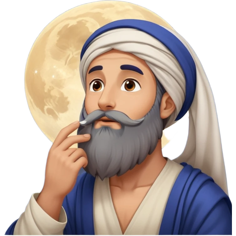 Middle Eastern sage with long beard stroking his beard while looking up at stars emoji
