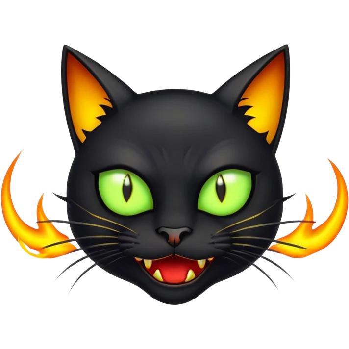 Crazy devil black cat with yellow-green eyes emoji