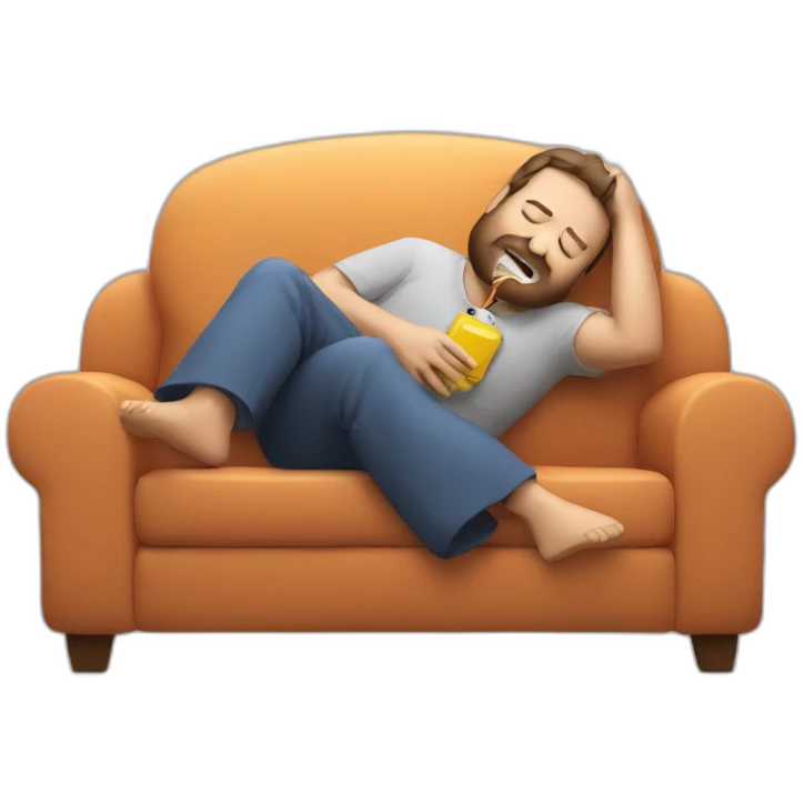 man falling asleep on a sofa with the remote control in his hand emoji