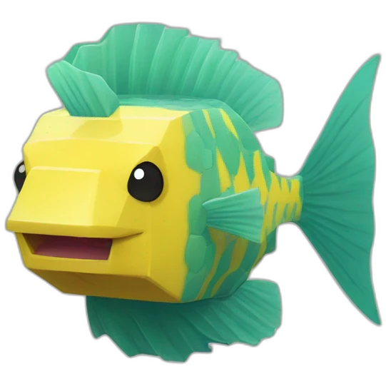 cube yellow fugu fish with two fins and tail in minecraft style full size emoji