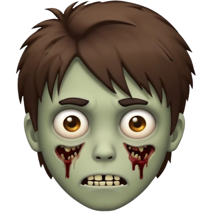 zombie emoji boy with brown medium shaggy emo hair, scary and dark expression emoji
