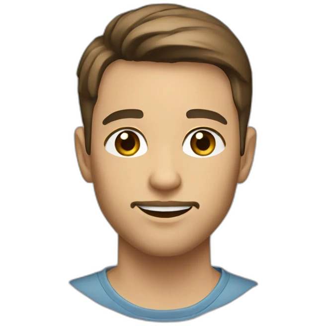 Young man with short brown hair, brown eyes and light skin. With a chin curtain beard emoji