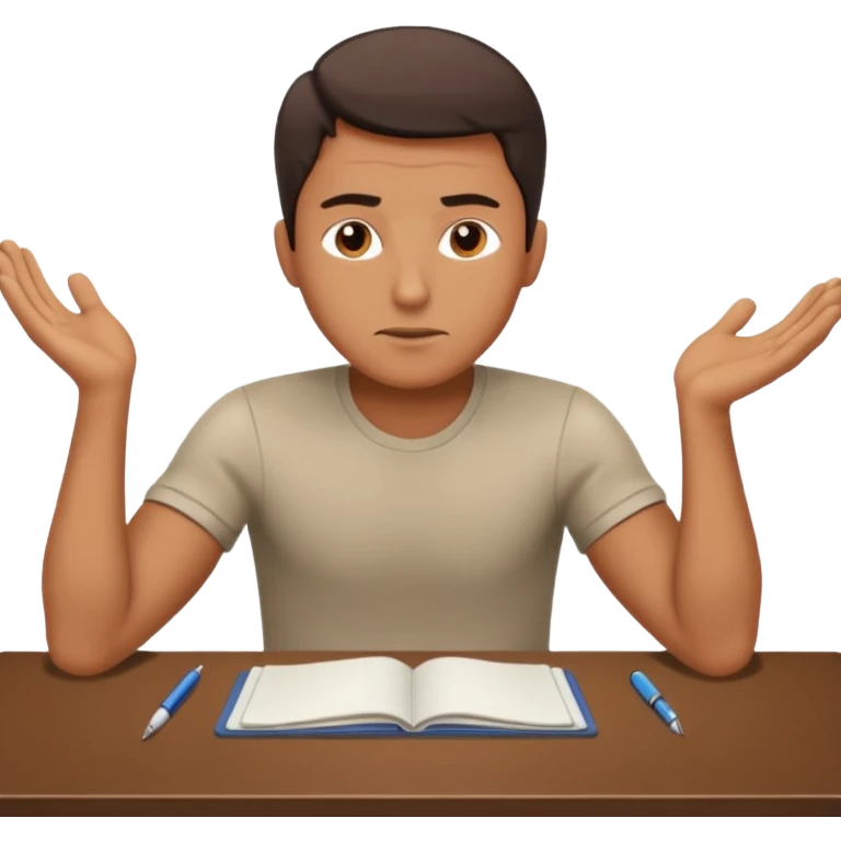 man sitting at table, expressive dramatic pose, working intensely emoji