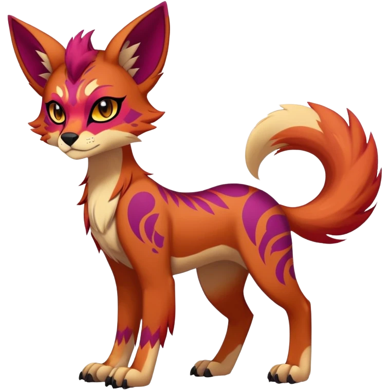 Vibrant edgy badass cool Falvie-Fionbri-creature-fursona, full body, with random markings emoji