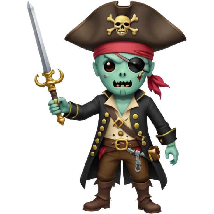 Pirate Zombie in tricorn hat waves a saber emoji