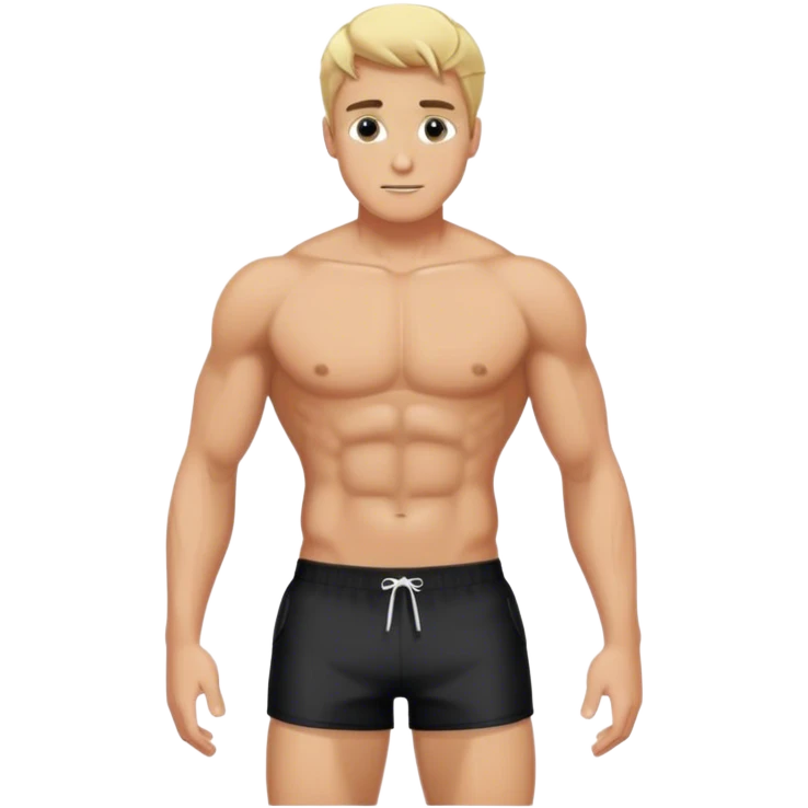 hot blond handsome  Man in black  swimming shorts lil big body  emoji