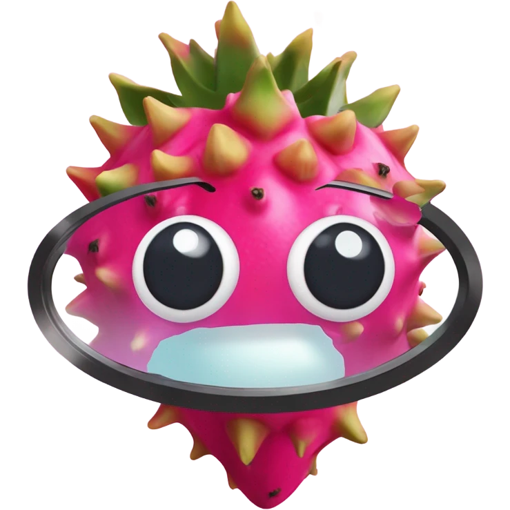 3D elegant Pitahaya with large shiny eyes 👀 one hand holds the mirror with its reflection 🪞 emoji