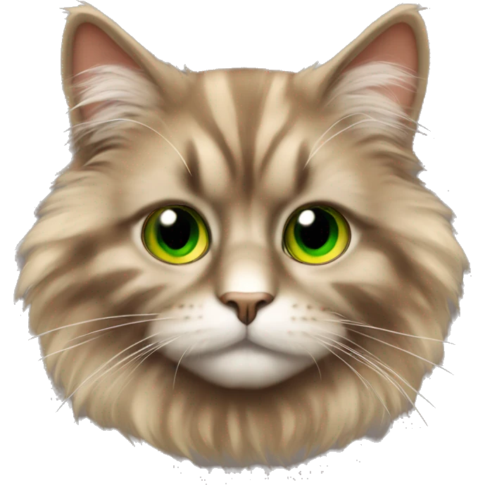 Fluffy cat with brown fur with a bit of orange and green eyes  emoji