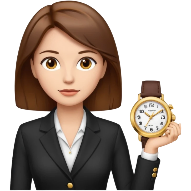 A buissnes Woman with Brown hair and a Gold watch emoji