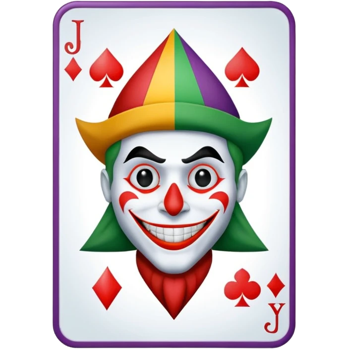 1 poker card, perfectly squared card, with crazy colorful human jolly joker inside, star symbol with a "J" emoji