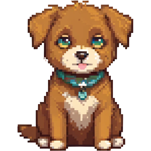 A cute cartoon dog, brown fur, playful pose, sitting. emoji