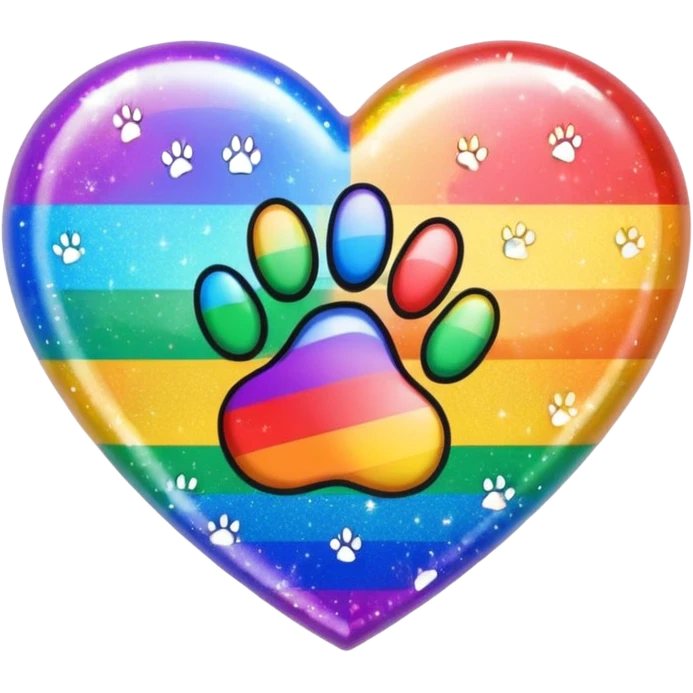 rainbow pride heart with a paw print on top, sparkle effect, no text emoji