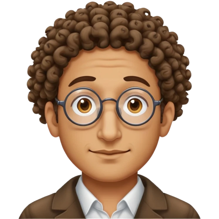 Jewish man with yamaka, extremely large nose, 3 curly strands of hair coming out from the top of his head on each side, give him small circular glasses too emoji