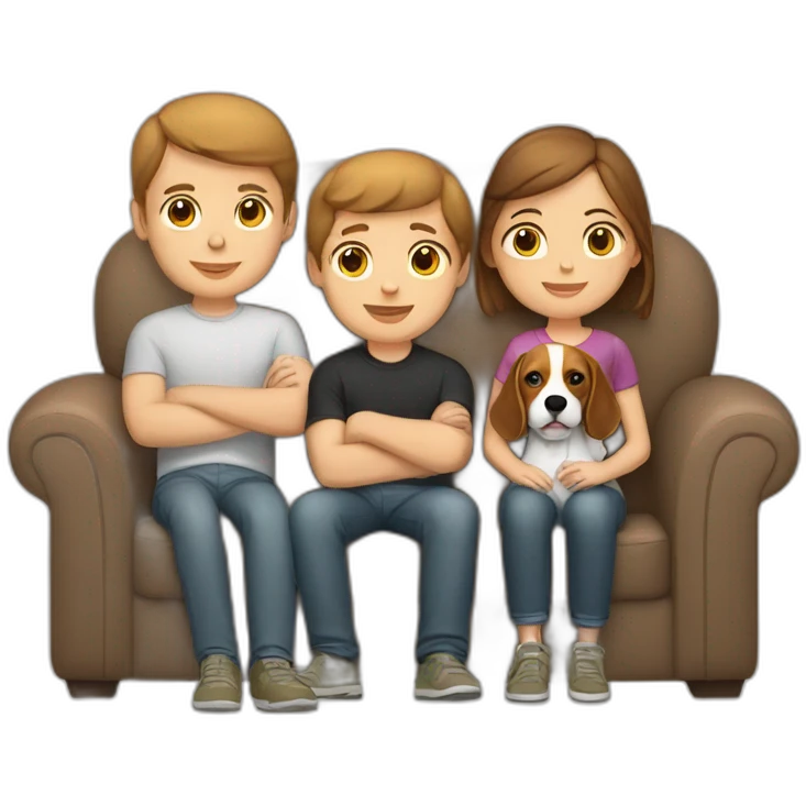 Brown hair White boy and girl with beagle Sit on couch emoji