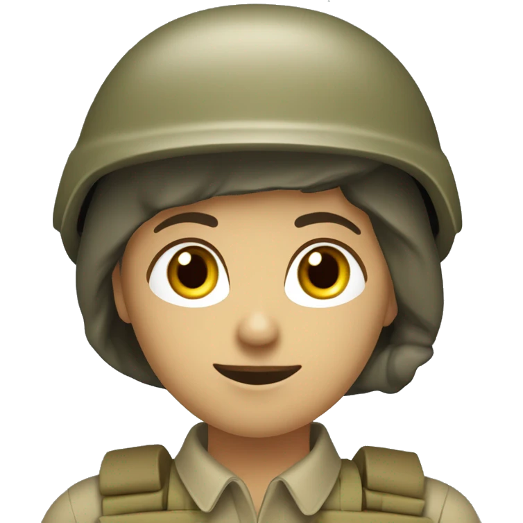operator dressed in khaki color with a milatary helmet, without glasses, ready to respond to alerts, preferably female emoji