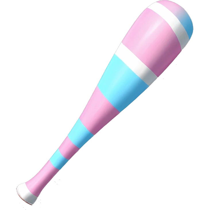 Pink, skyblue, and white striped baseball bat emoji