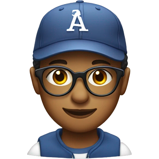 Middle schooler wearing a t-shirt base ball cap jeens and glasses emoji