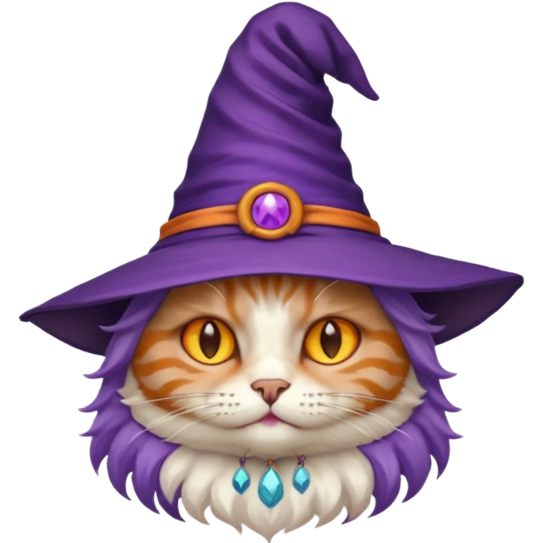 half cat wear purple wicth hat emoji
