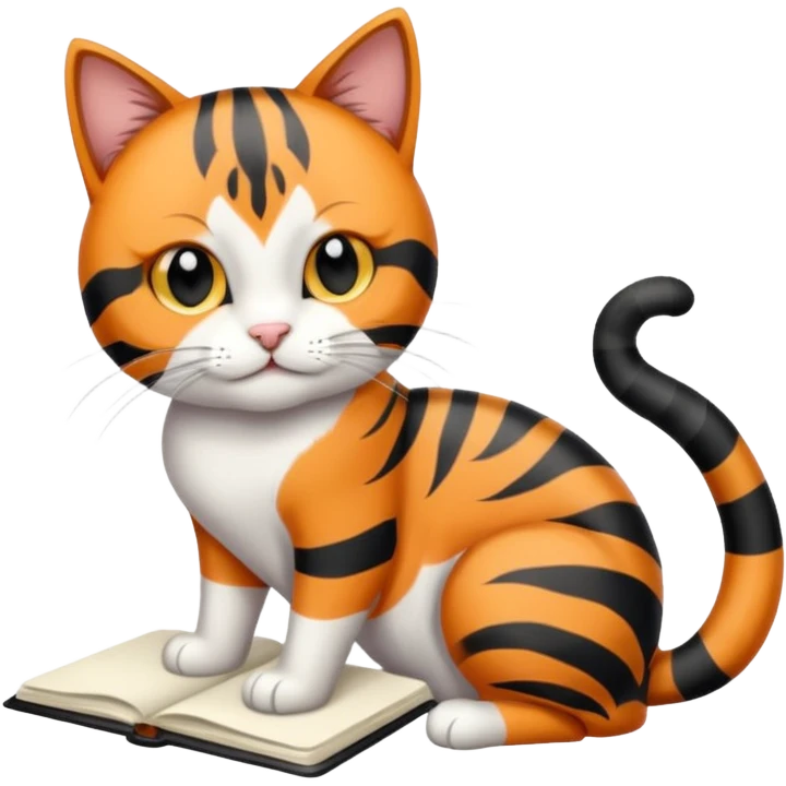 gatita con manchas negras atigradas viendo una libreta anillada emoji