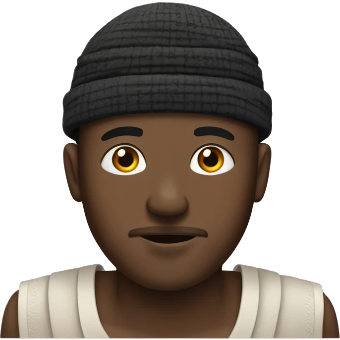 A black man wearing a kufi raising his eyebrow in confusion emoji
