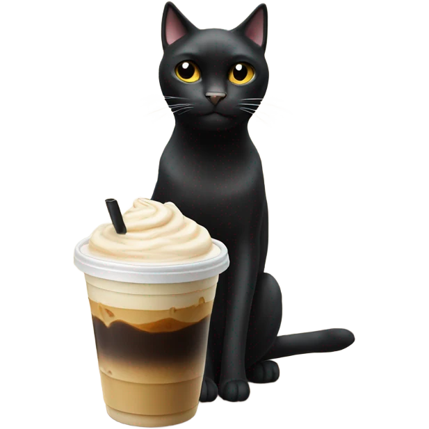 a black cat with iced latte emoji